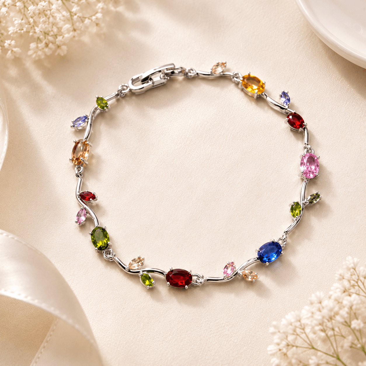 Tulip Rapunzel Vine Leaf Crystal Bracelet – Multiple Colors