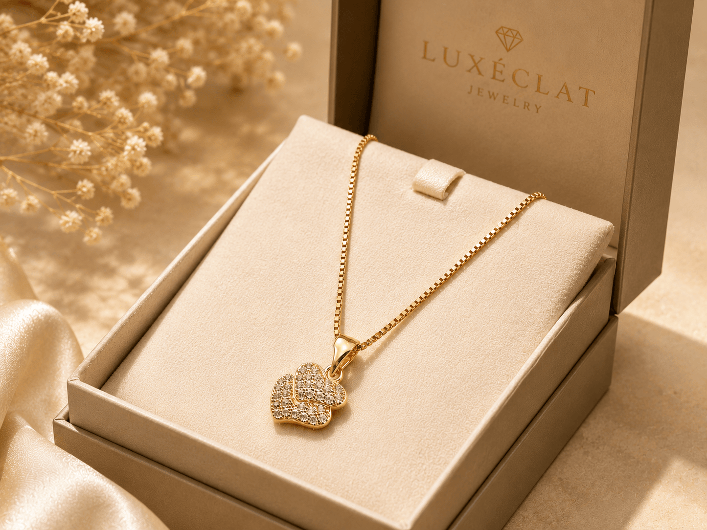 Luxury Clover Pendant Necklace | Gold Plated Crystal Necklace Pakistan