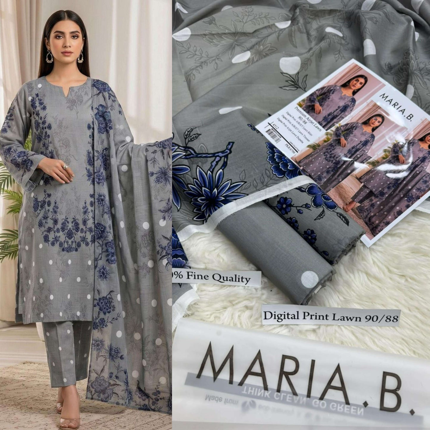 Zoha: MARIA B PREMIUM DIGITAL PRINT AIRJET LAWN 90/88 VOLUME