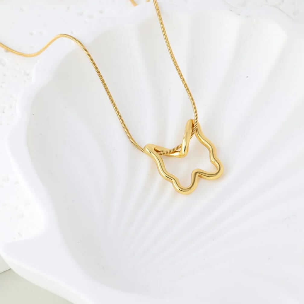 Plated Wire-Frame Open Butterfly Pendant Necklace on Snake Chain