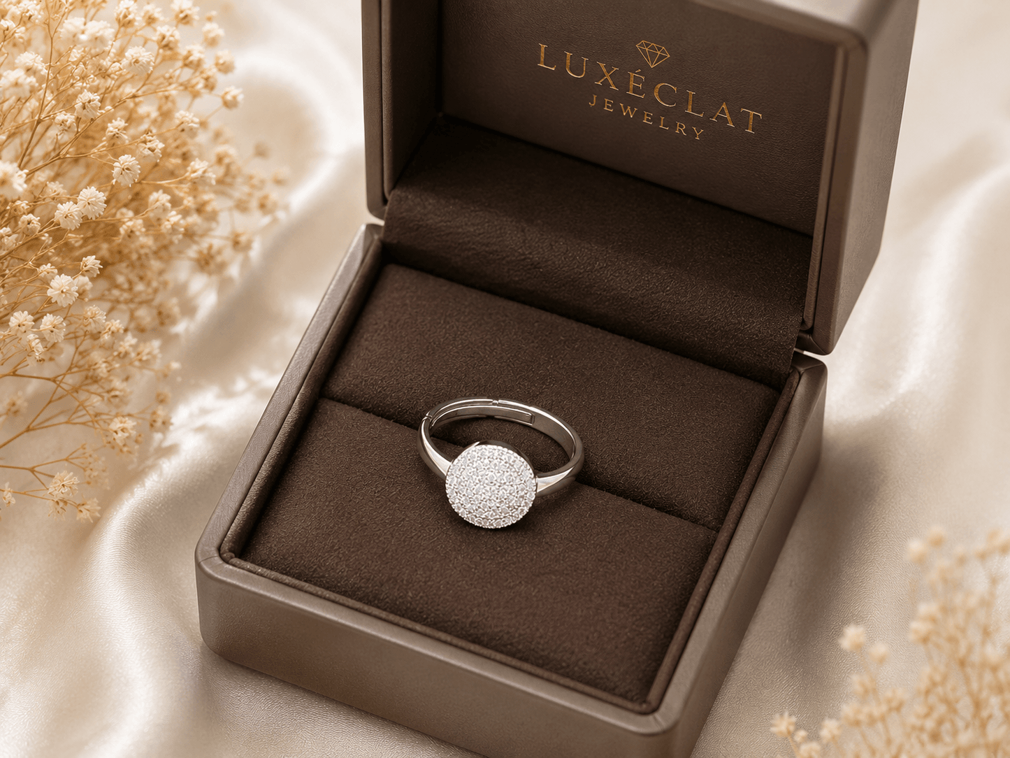 Luxury Zircon Adjustable Ring – Elegant Crystal Statement Ring for Women