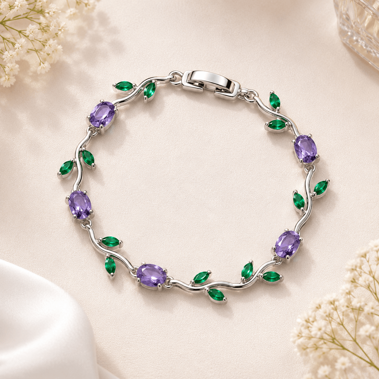 Tulip Rapunzel Vine Leaf Crystal Bracelet – Multiple Colors
