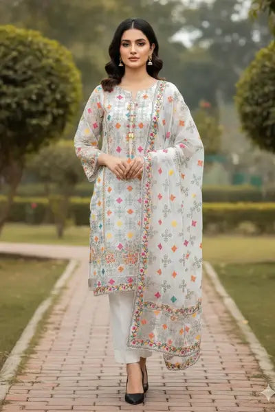 CROSS STICH LAWN COTTON MULTI EMBROIDERED SUMMER UNSTITCHED 3pc✓