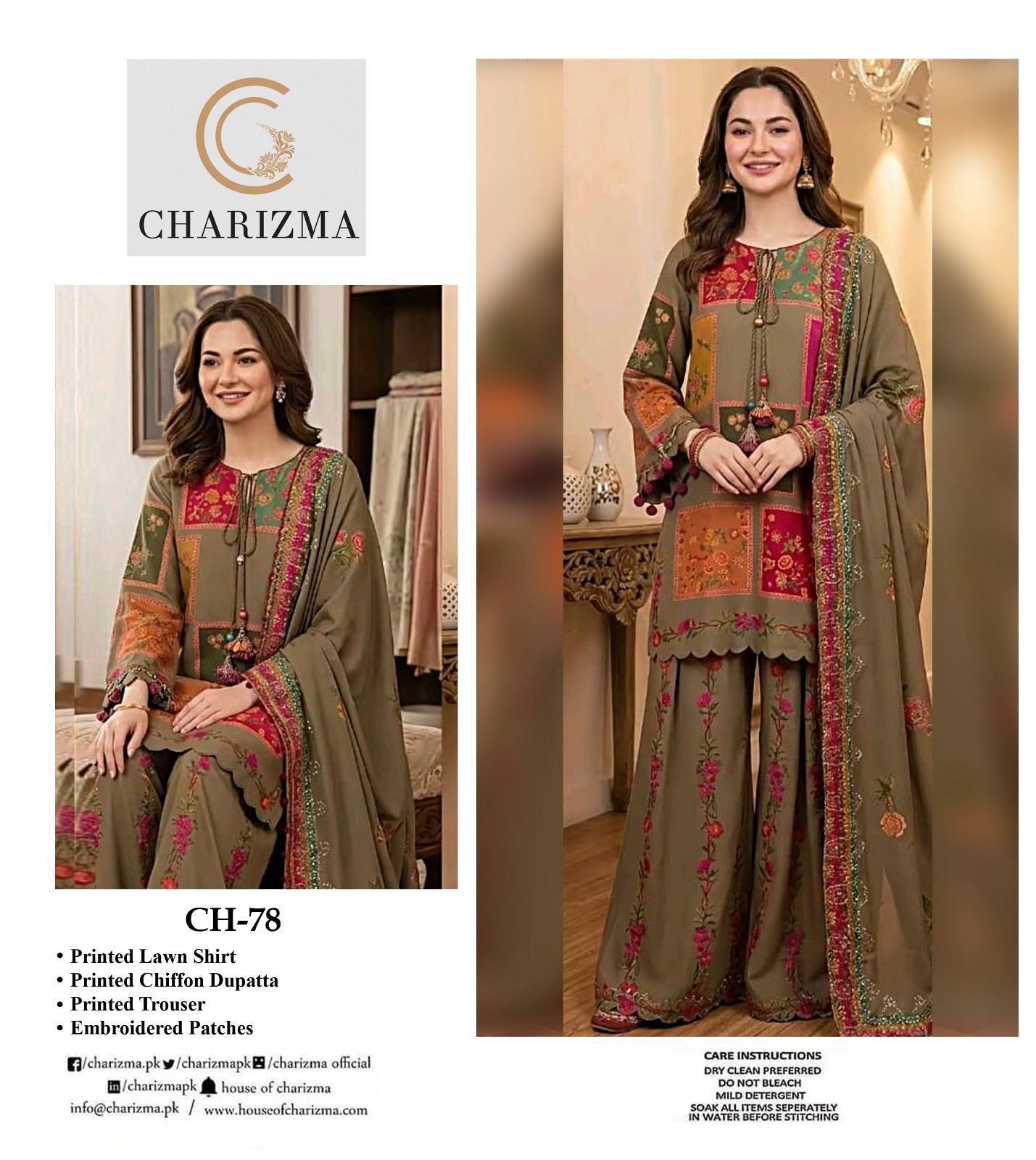 Charizma CH-78 Embroidered Lawn Suit with Chiffon Dupatta | AF TEX Summer Collection | Unstitched 3 Piece Pakistani Dress