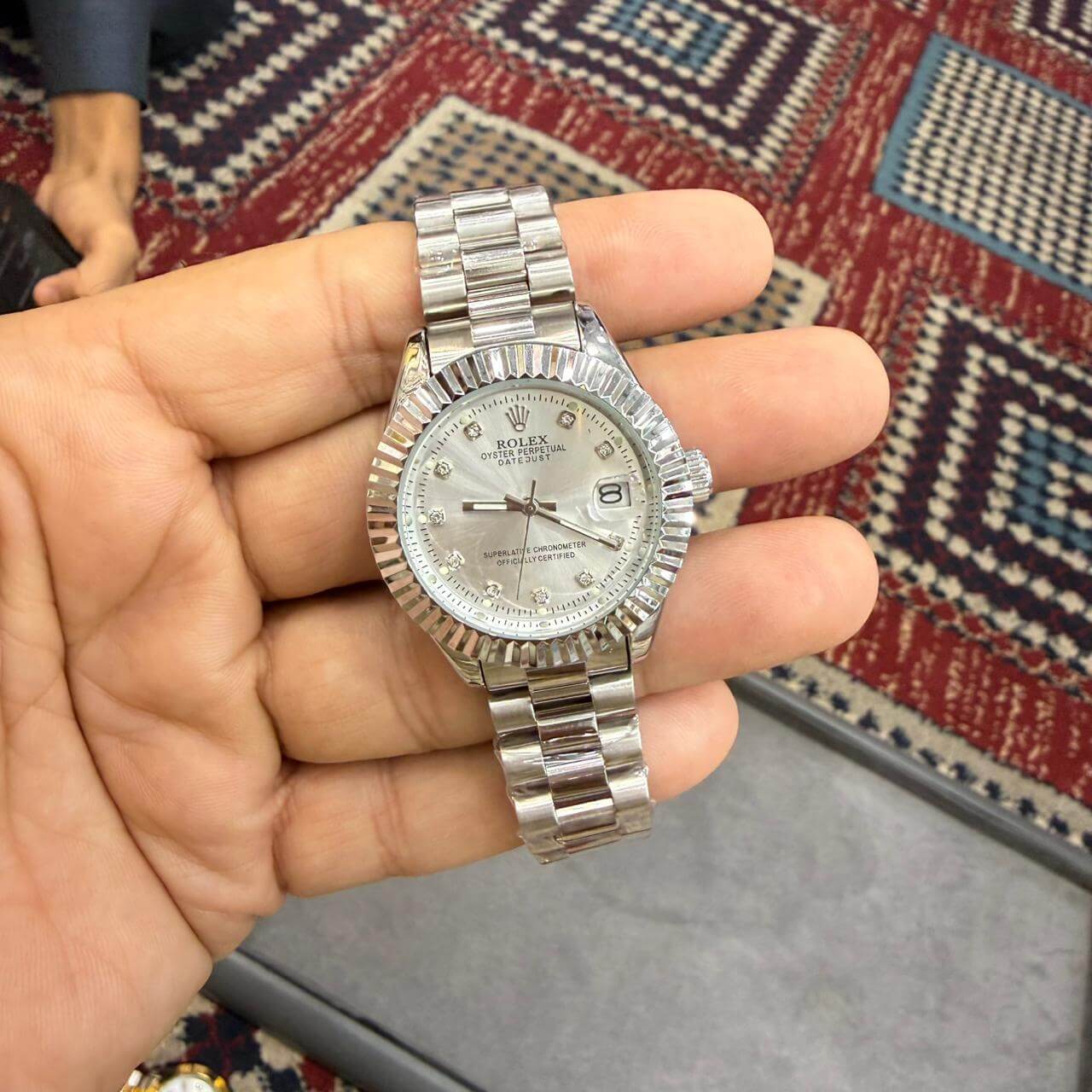 RLX MG 40MM - Silver Oyster Chain - Fluted Bezel Silver - Silver