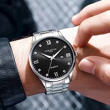 CHRONOS Men's Fashion Quartz Watch Business Casual Analog Calendar Stainless Steel Wrist Watch