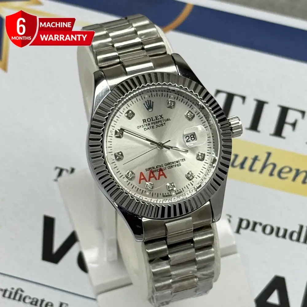 RLX MG 40MM - Silver Oyster Chain - Fluted Bezel Silver - Silver