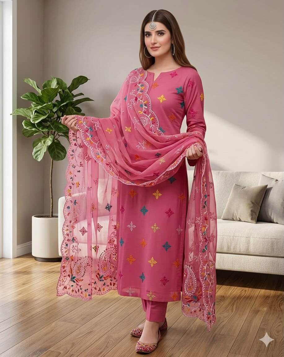 CROSS STICH LAWN COTTON MULTI EMBROIDERED SUMMER UNSTITCHED 3pc✓