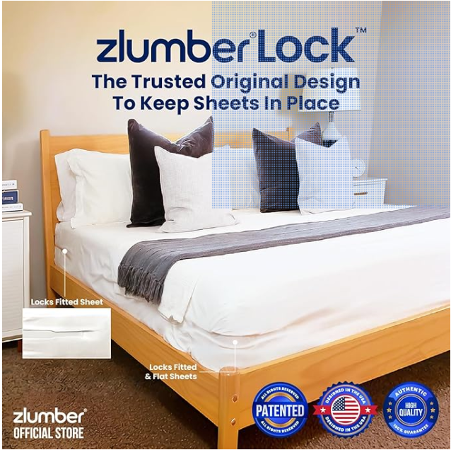 The Original USA Patented Zlumber Lock – Secure Sheet Holder with Heavy-Duty Mattress Straps – No More Loose Bedding, Universal Fit, Easy One-Time Installation