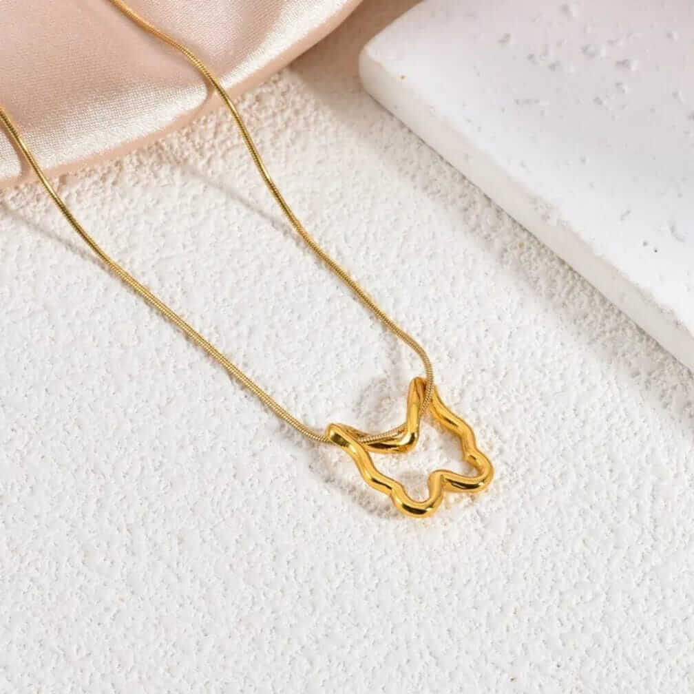Plated Wire-Frame Open Butterfly Pendant Necklace on Snake Chain