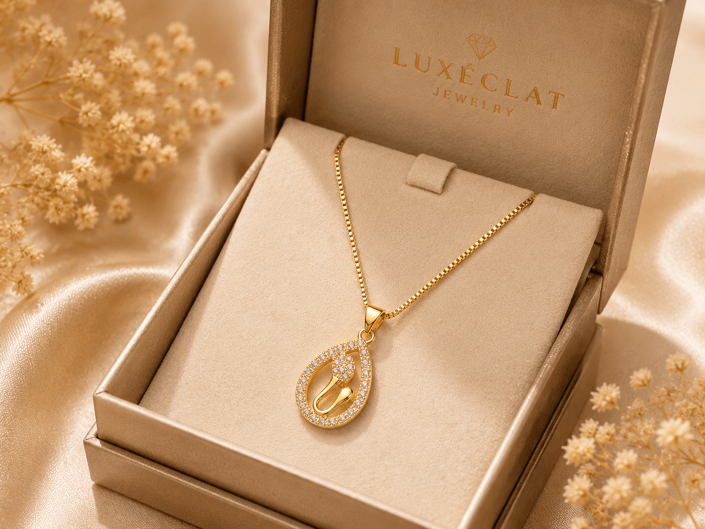 Luxury Gold-Plated Teardrop Crystal Pendant Necklace for Women | Pakistan