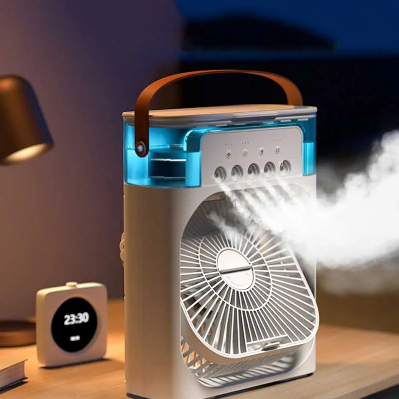 10 inch Portable Air Conditioner Fan Usb Electric Fan With Led Night Light, Fine Mist Water, And Humidifier Function Led Night Light Water Mist Mini Fan Cooler