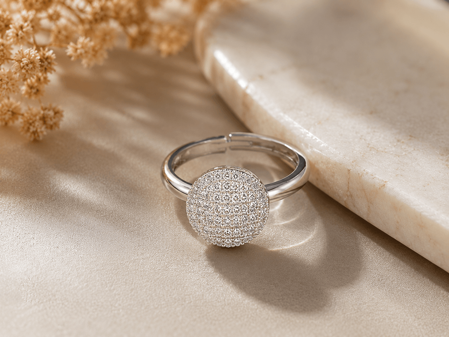 Luxury Zircon Adjustable Ring – Elegant Crystal Statement Ring for Women