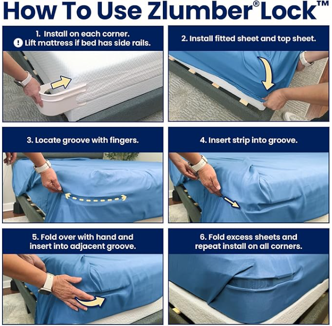 The Original USA Patented Zlumber Lock – Secure Sheet Holder with Heavy-Duty Mattress Straps – No More Loose Bedding, Universal Fit, Easy One-Time Installation