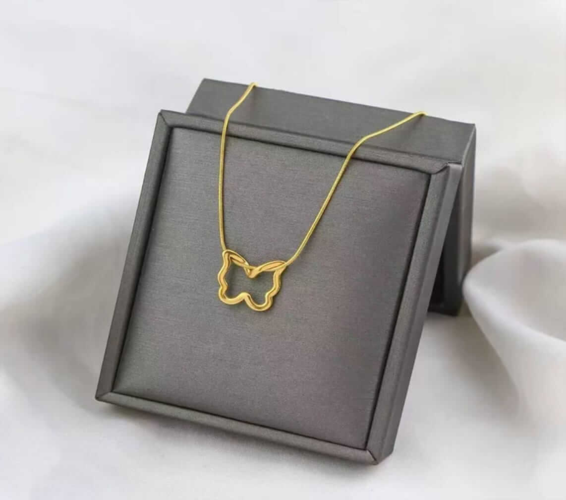 Plated Wire-Frame Open Butterfly Pendant Necklace on Snake Chain