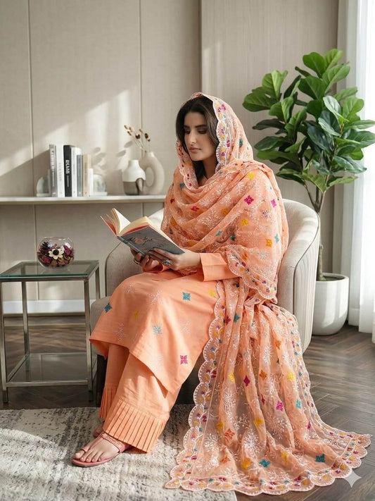 CROSS STICH LAWN COTTON MULTI EMBROIDERED SUMMER UNSTITCHED 3pc✓
