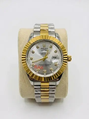 Roolex Wrist Watch Two Tone Silver & Gold With White Dial (Generic Quality)