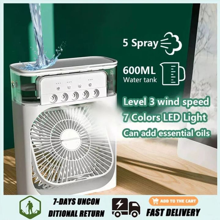 10 inch Portable Air Conditioner Fan Usb Electric Fan With Led Night Light, Fine Mist Water, And Humidifier Function Led Night Light Water Mist Mini Fan Cooler
