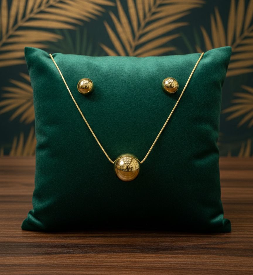 Minimalist Sphere Pendant Necklace & Stud Earrings Set (Gold & Silver Finish)