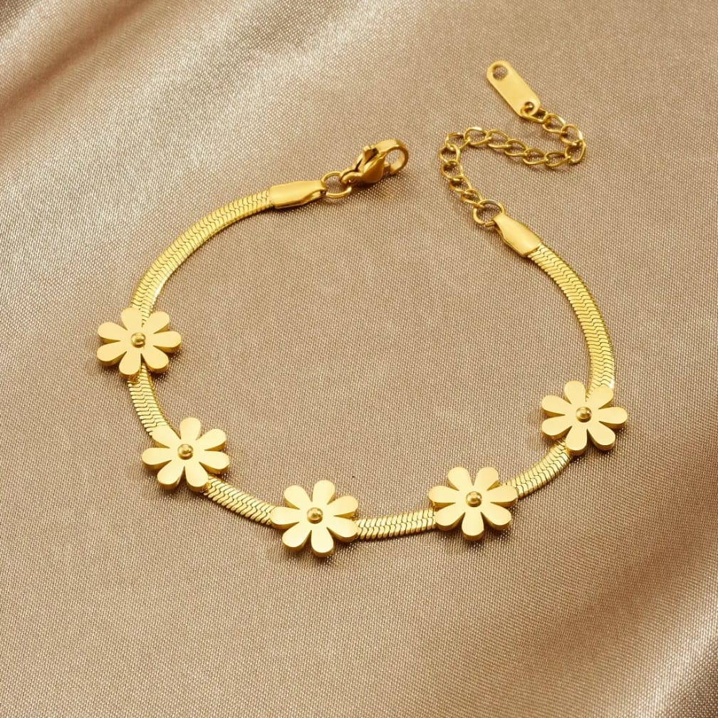 Gold‑Tone Stainless Steel Floral Bracelet