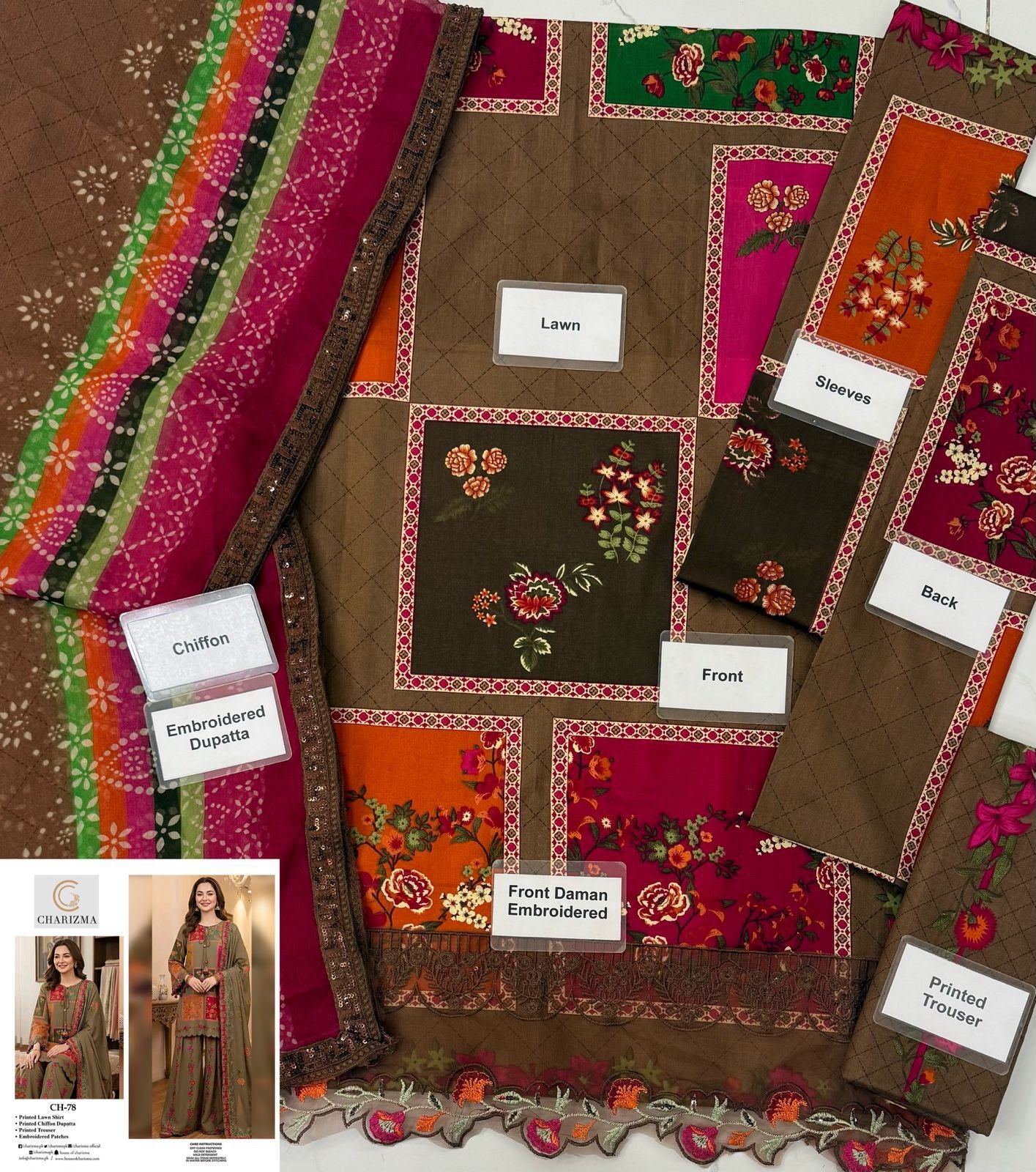 Charizma CH-78 Embroidered Lawn Suit with Chiffon Dupatta | AF TEX Summer Collection | Unstitched 3 Piece Pakistani Dress