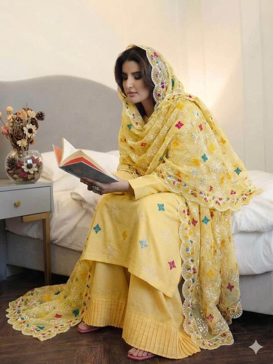 CROSS STICH LAWN COTTON MULTI EMBROIDERED SUMMER UNSTITCHED 3pc✓