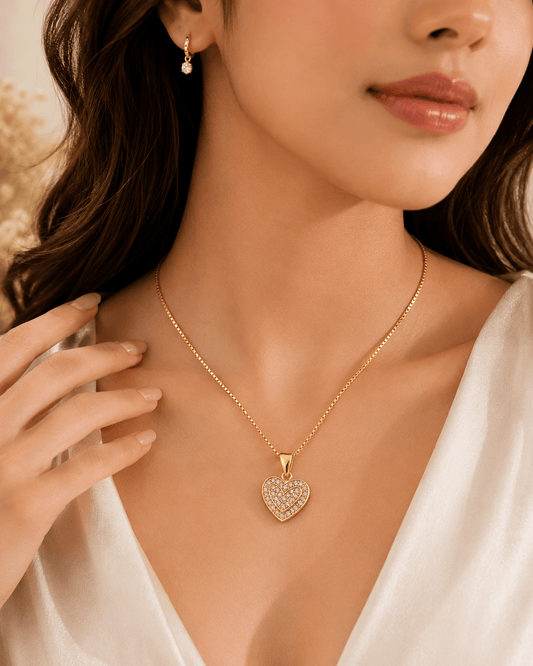 Luxury Gold-Plated Heart Crystal Pendant Necklace for Women | Pakistan