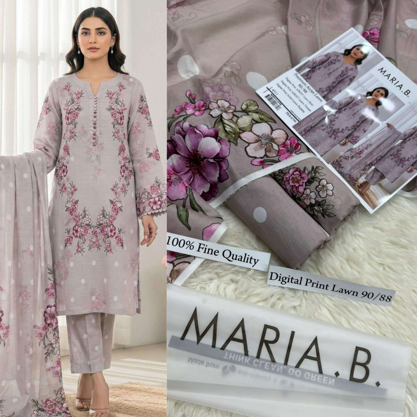Zoha: MARIA B PREMIUM DIGITAL PRINT AIRJET LAWN 90/88 VOLUME