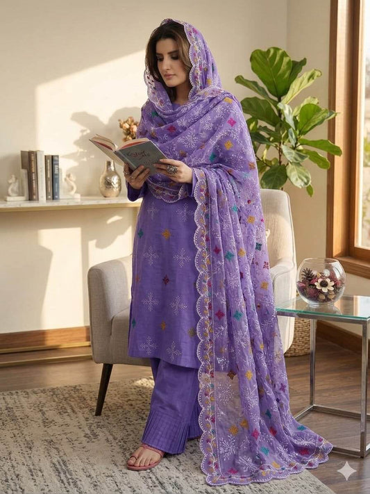 *CROSS STICH LAWN COTTON MULTI EMBROIDERED SUMMER UNSTITCHED 3pc✓*