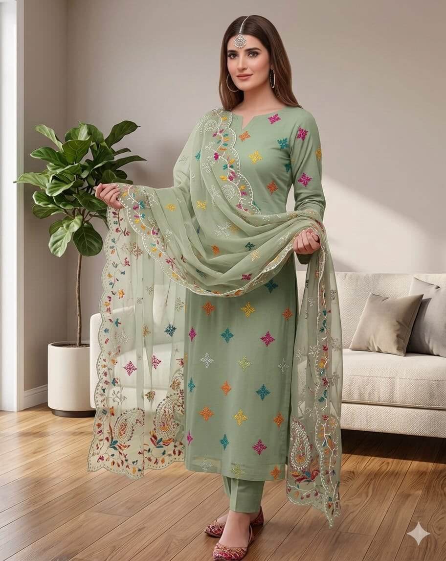CROSS STICH LAWN COTTON MULTI EMBROIDERED SUMMER UNSTITCHED 3pc✓