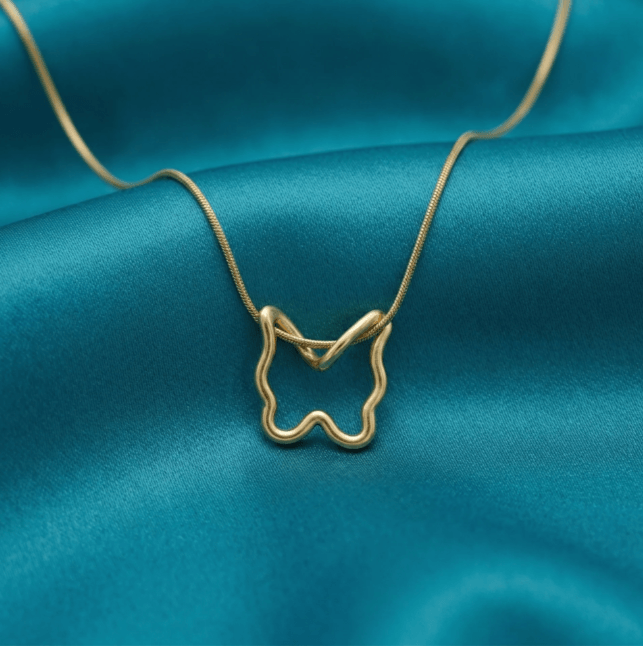 Plated Wire-Frame Open Butterfly Pendant Necklace on Snake Chain