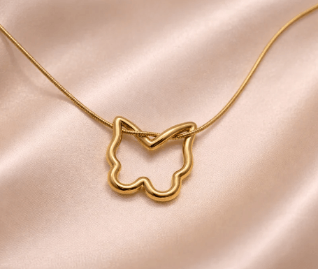 Plated Wire-Frame Open Butterfly Pendant Necklace on Snake Chain
