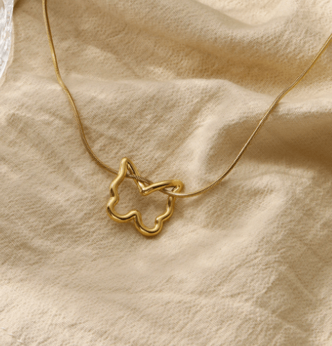 Plated Wire-Frame Open Butterfly Pendant Necklace on Snake Chain
