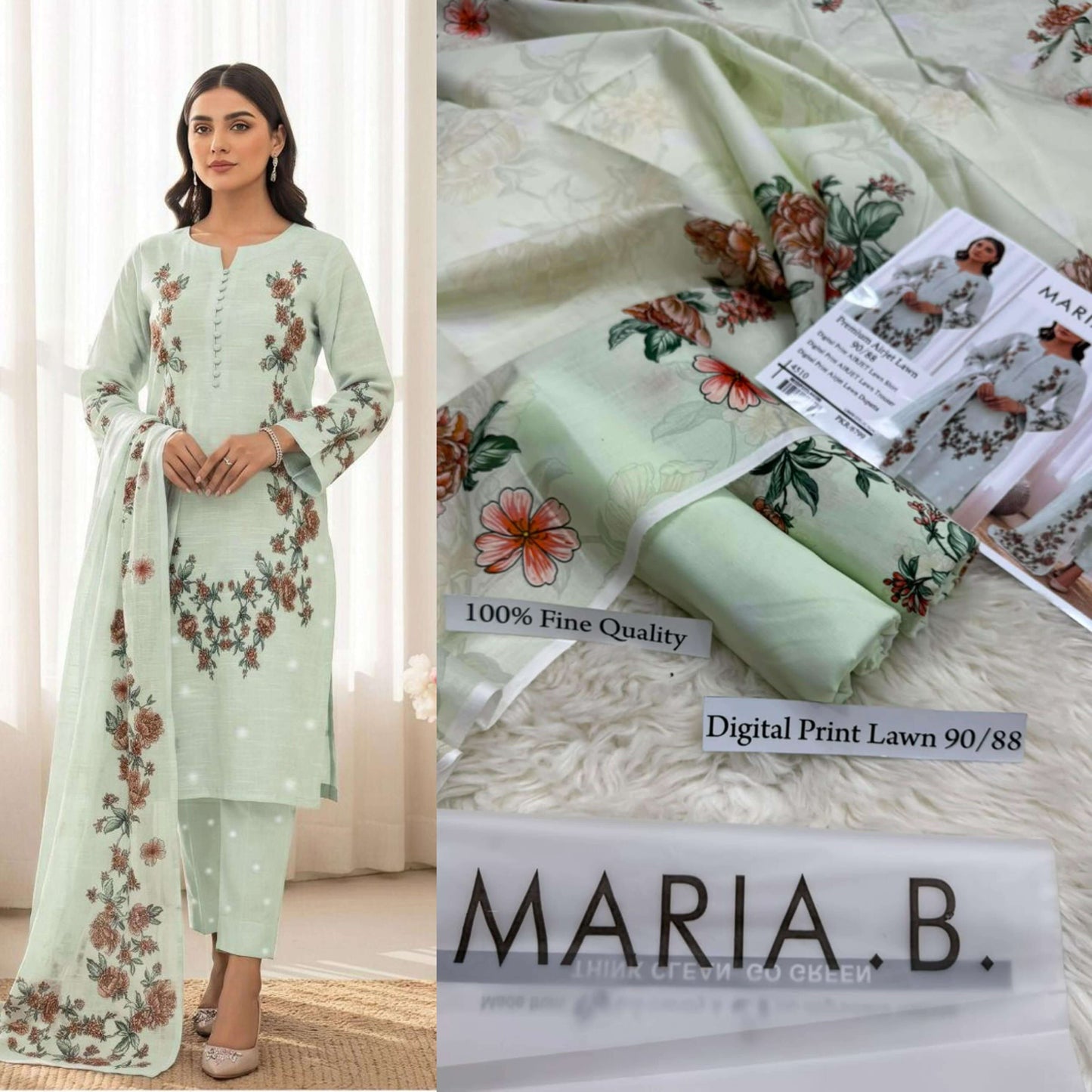 Zoha: MARIA B PREMIUM DIGITAL PRINT AIRJET LAWN 90/88 VOLUME