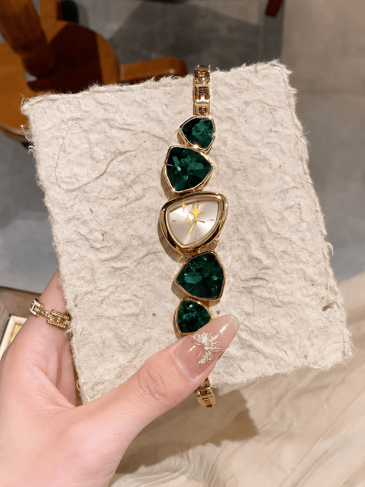 Emerald Crystal Bracelet Watch for Women – Luxury Gold Quartz Watch