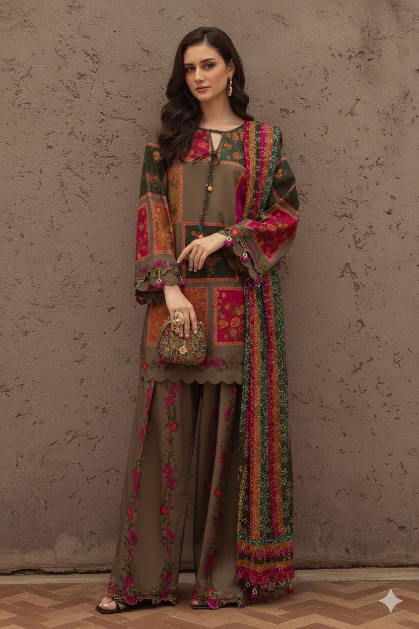 Charizma CH-78 Embroidered Lawn Suit with Chiffon Dupatta | AF TEX Summer Collection | Unstitched 3 Piece Pakistani Dress