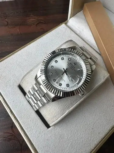 RLX MG 40MM - Silver Oyster Chain - Fluted Bezel Silver - Silver