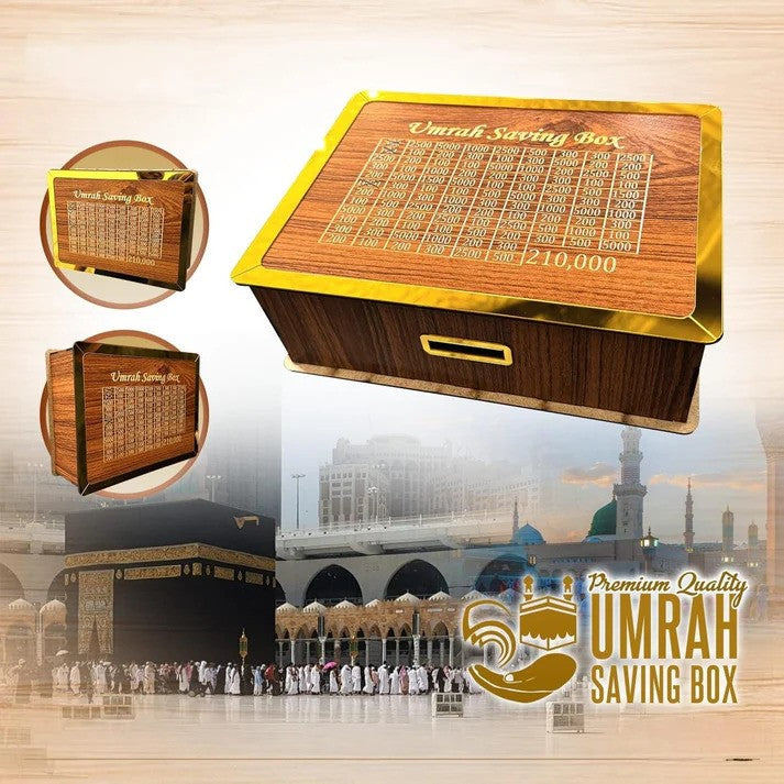 Umrah Savings Box 280 Days Wooden Money Saving Jar for Hajj Umrah Islamic Halal Savings Plan Daily Pilgrimage Tracker Gift for Muslims Eid Ramadan Savings Box